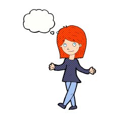 cartoon woman with no worries thought bubble N36