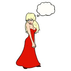 cartoon pretty woman in dress with thought bubble N46
