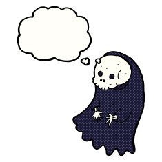 cartoon spooky ghoul with thought bubble N9