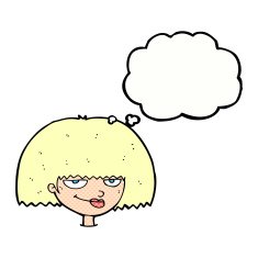 cartoon mean female face with thought bubble N10