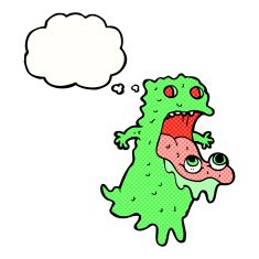 cartoon gross ghost with thought bubble N40
