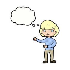 cartoon happy person with thought bubble N29
