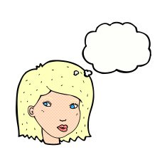 cartoon female face with thought bubble N144