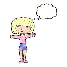 cartoon girl pointing with thought bubble N27