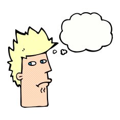 cartoon nervous expression with thought bubble N6