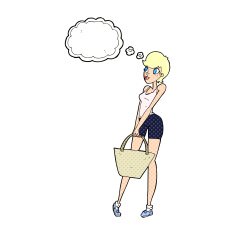 cartoon attractive woman shopping with thought bubble N10