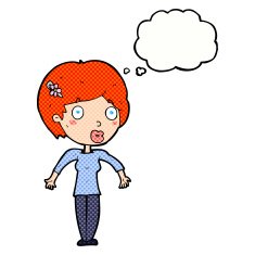 cartoon shocked woman with thought bubble N94