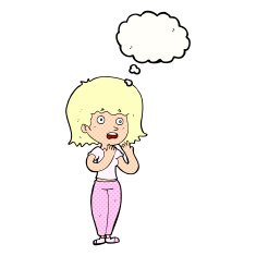 cartoon shocked woman with thought bubble N95