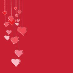 red romantic valentine`s day card with hand drawn heart doodles