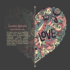 Valentine card template with doodle graphic colorful heart