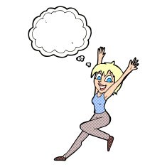 cartoon excited woman with thought bubble N130