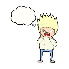 cartoon man panicking with thought bubble N52