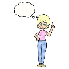 cartoon woman explaining her point with thought bubble N33