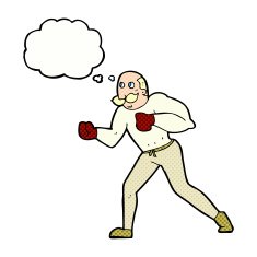 cartoon retro boxer man with thought bubble N10