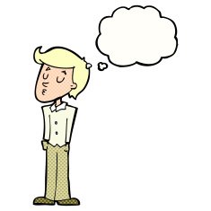 cartoon calm man with thought bubble N9