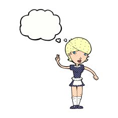 cartoon waitress taking order with thought bubble N19