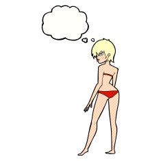 cartoon woman in bikini with thought bubble N54