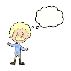 cartoon happy man with mustache thought bubble N10