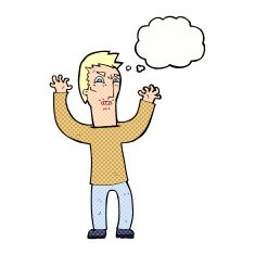 cartoon angry man with thought bubble N86