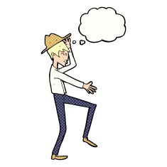 cartoon fashionable man with thought bubble N9