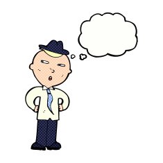 cartoon man wearing hat with thought bubble N10