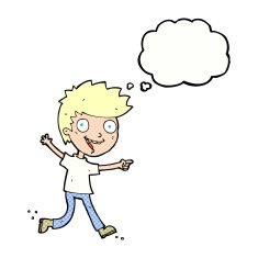 cartoon crazy excited boy with thought bubble N10