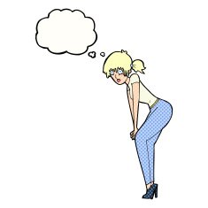 cartoon woman posing with thought bubble N27