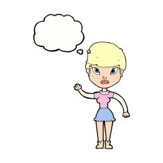 cartoon woman waving with thought bubble N334