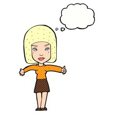 cartoon woman giving thumbs up symbol with thought bubble N65