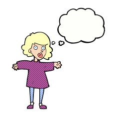 cartoon nervous woman with thought bubble N29