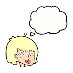 cartoon happy female face with thought bubble N182
