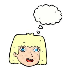 cartoon happy female face with thought bubble N183