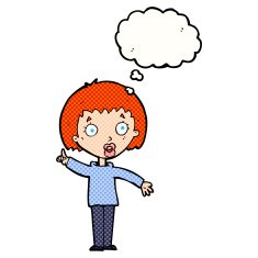 cartoon woman explaining her point with thought bubble N35
