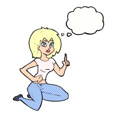 cartoon sitting woman with idea thought bubble N10