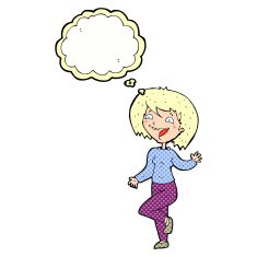 cartoon laughing woman with thought bubble N9