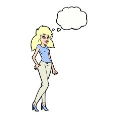 cartoon pretty woman with thought bubble N264