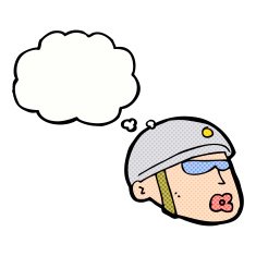 cartoon policeman head with thought bubble N10
