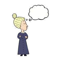 cartoon strict victorian teacher with thought bubble N10