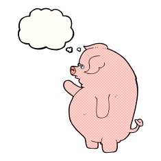 cartoon fat pig with thought bubble N5