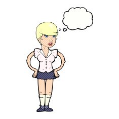 cartoon woman with hands on hips thought bubble N215