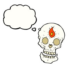 cartoon mystic skull with thought bubble N8