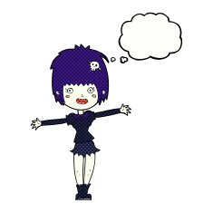 cartoon happy vampire girl with thought bubble N37