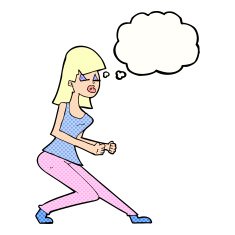 cartoon crazy dancing girl with thought bubble N9