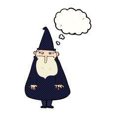 cartoon wizard with thought bubble N21