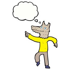 cartoon wolf man with thought bubble N46
