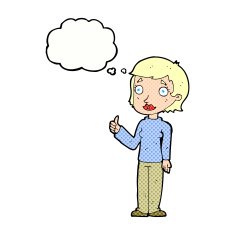 cartoon woman giving thumbs up symbol with thought bubble N66