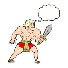 cartoon fantasy hero man with thought bubble N9