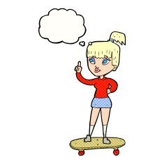 cartoon skater girl with thought bubble N9