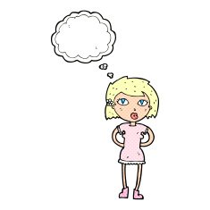 cartoon woman with thought bubble N30