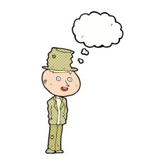 cartoon funny hobo man with thought bubble N8